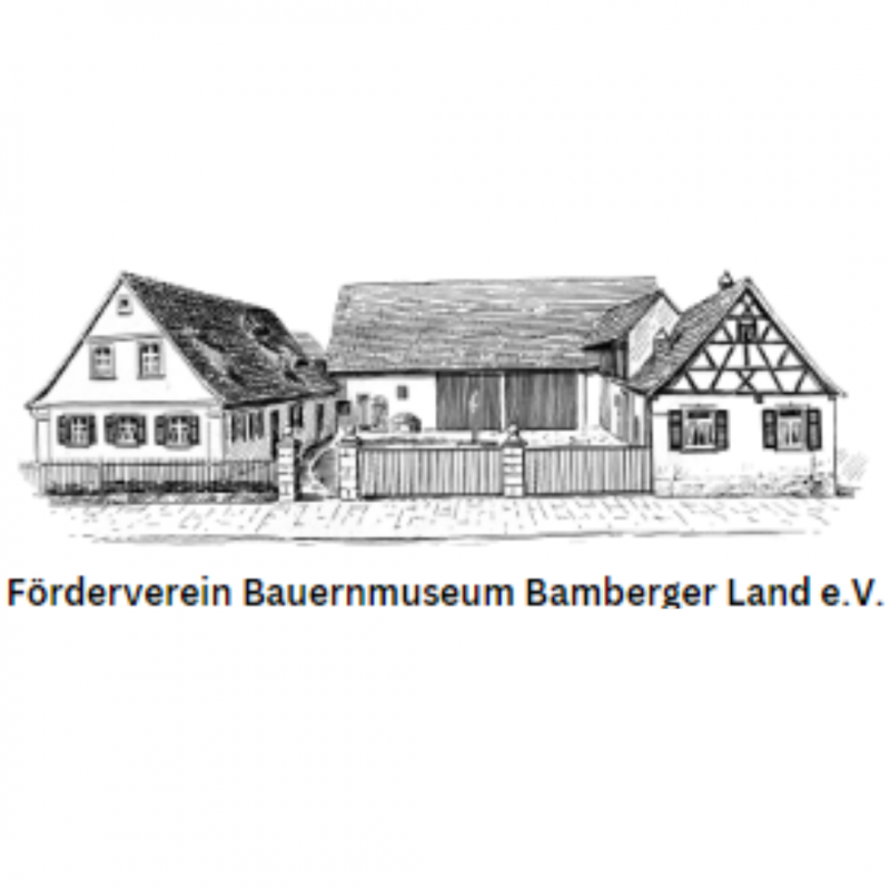 Zeichnung des Bauernmuseums Frensdorf mit der Beschriftung ‚Förderverein Bauernmuseum Bamberger Land e.V.